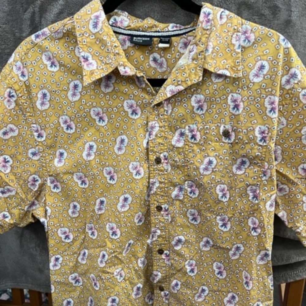 Burkman Bros Short Sleeve Button Down Shirt Floral Tiki Print Size XL